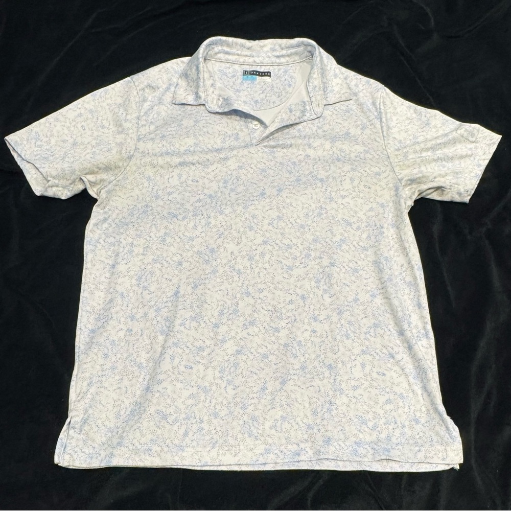 PGA Tour Pro Series Athletic Fit Polo Shirt White Gray Blue Short Sleeve Golf